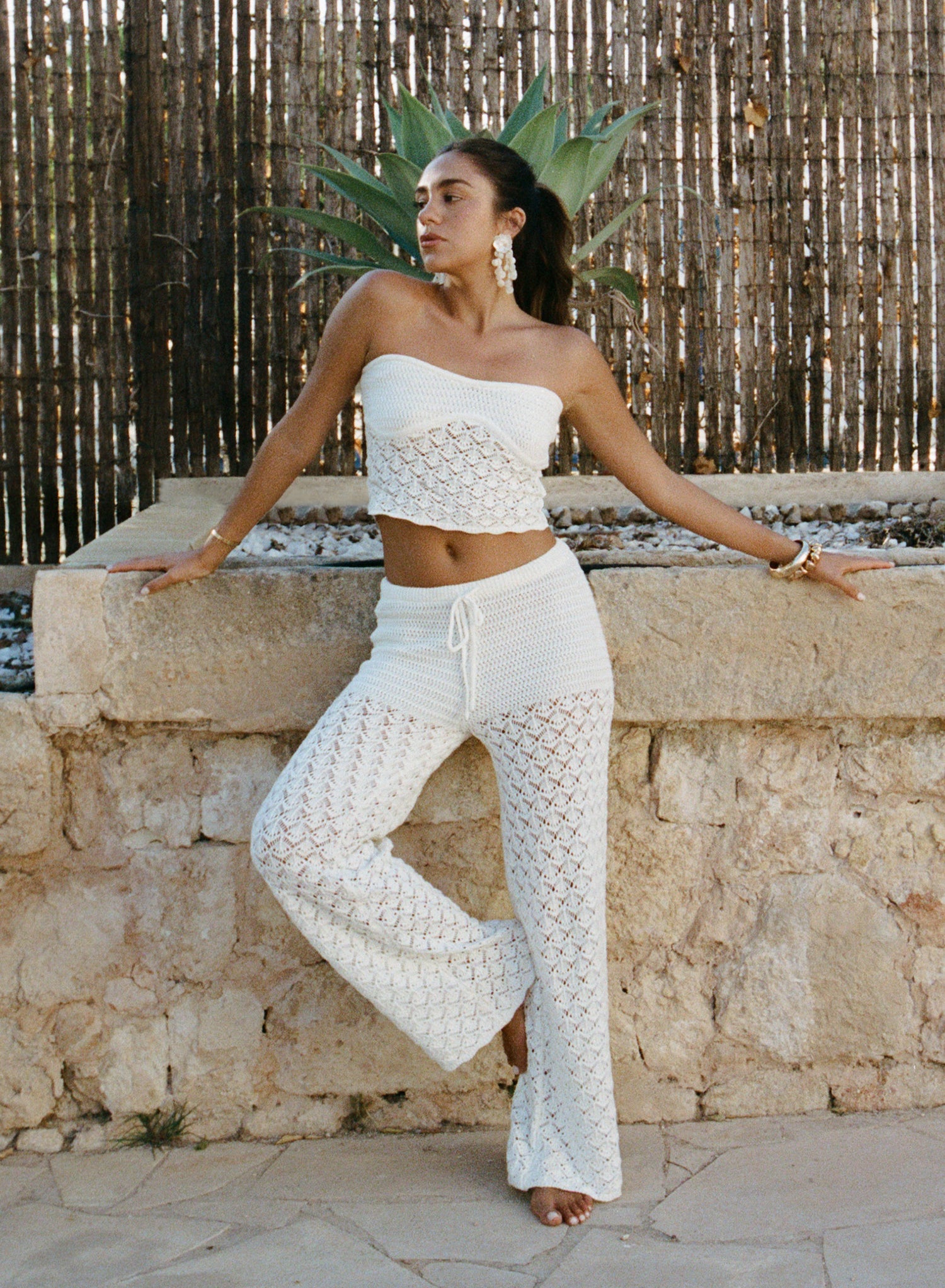 Cream Crochet Mix Trouser